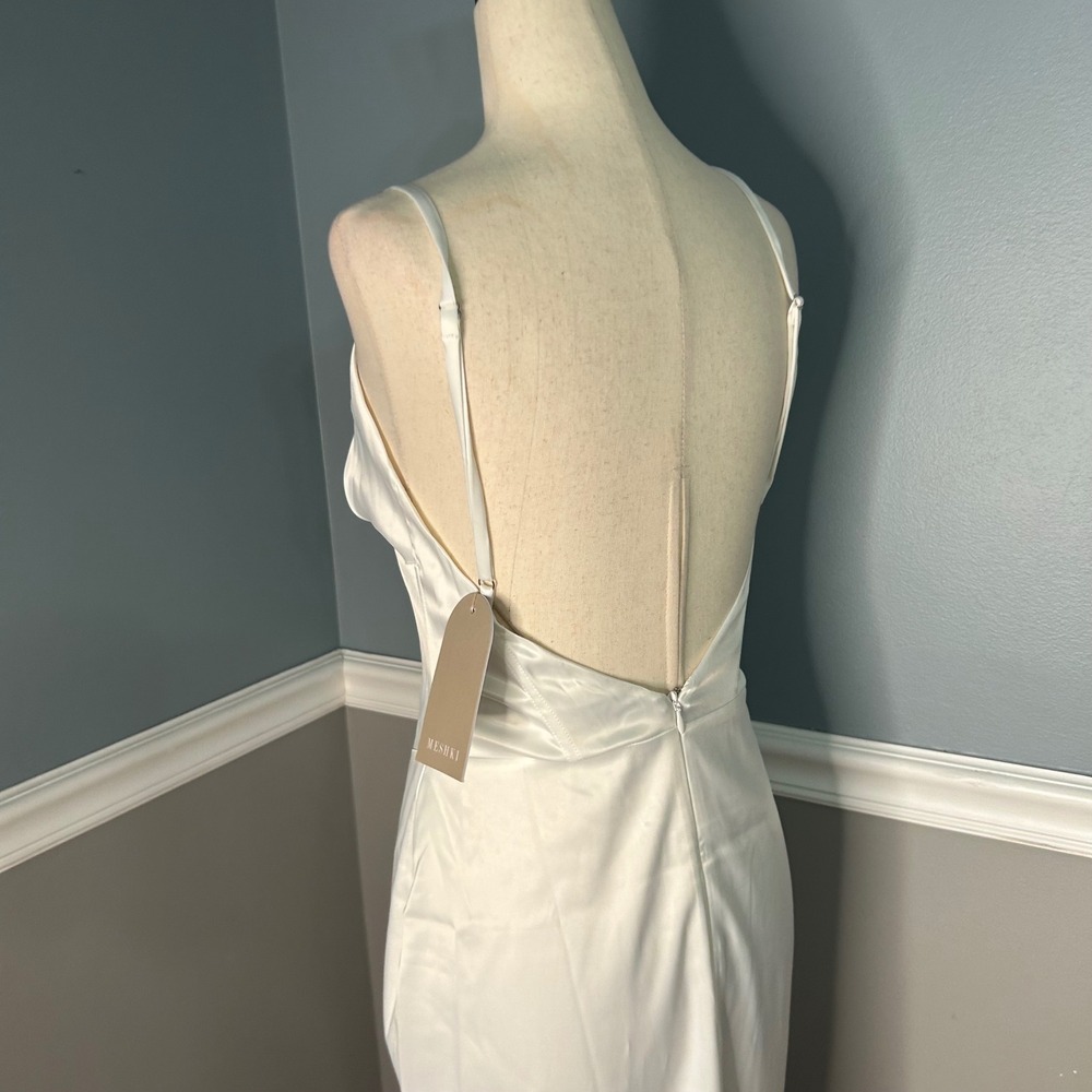 Meshki Ivory Satin Corset Midi Dress White Low Back fairy Small NEW - Picture 4 of 12